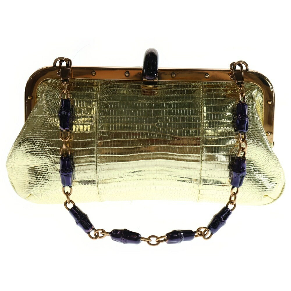 Gucci Gold Leather Chain Shoulder Pouch Purple Snake